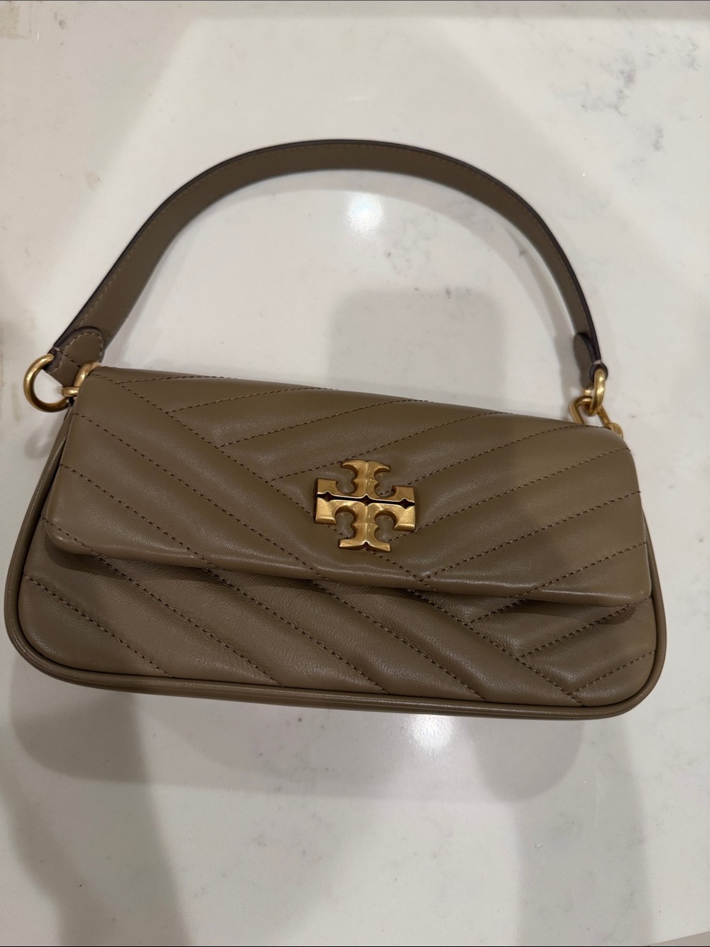 Tory Burch Quilted Crossbody Bag in Taupe Brown with Gold Hardware - Picture 2 of 3